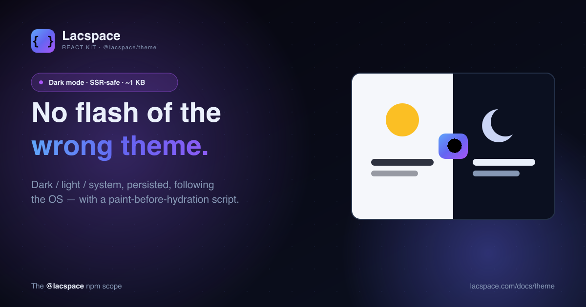 @lacspace/theme — no flash of the wrong theme