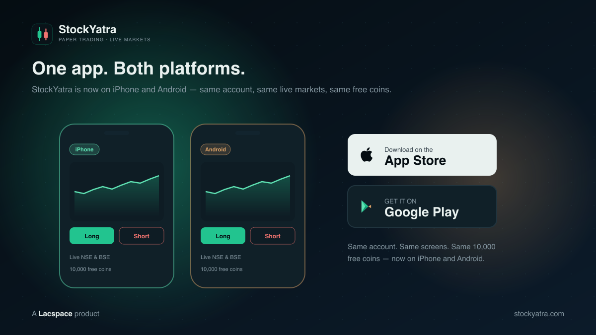 StockYatra on iPhone and Android — same account, same live markets, same free coins